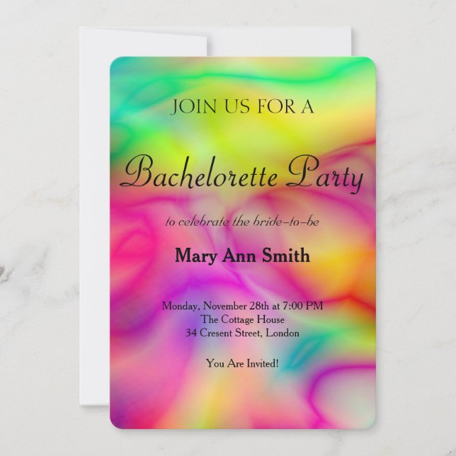 Colourful Water Colour Bachelorette Party Invitation (Front)