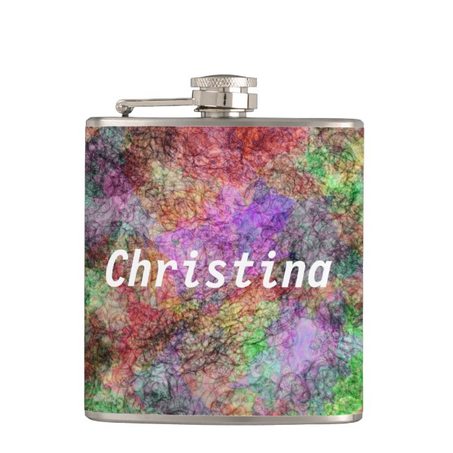 Colourful Water Colour Swirl of Misty Pastel Hues Hip Flask (Front)