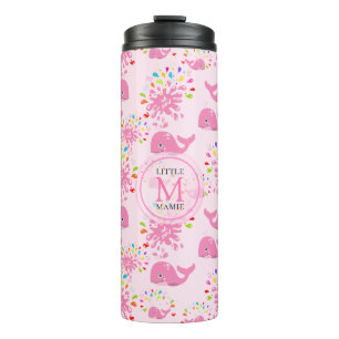 Colourful Water Splash Pink Whale Monogram Pattern Thermal Tumbler