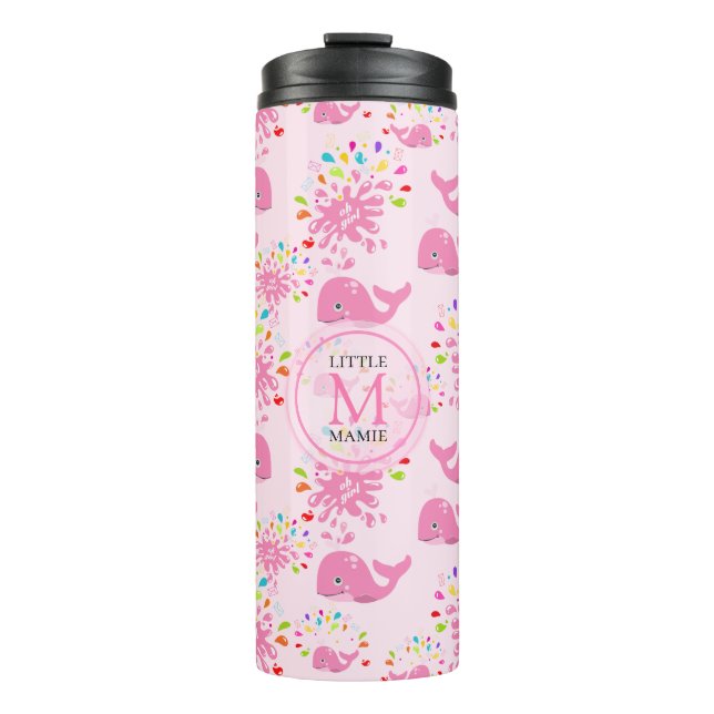 Colourful Water Splash Pink Whale Monogram Pattern Thermal Tumbler (Front)