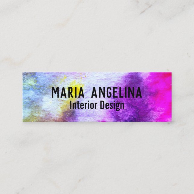 Colourful watercolor abstract art purple mini business card (Front)