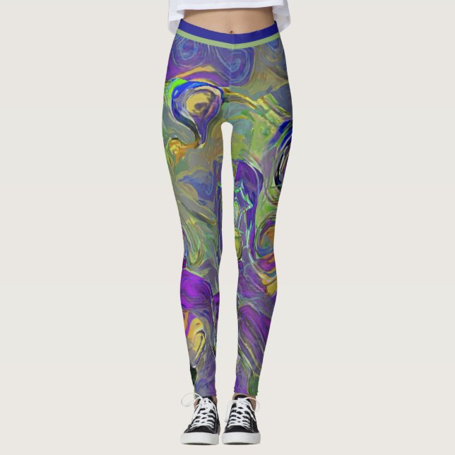 Colourful Watercolor Abstract Artsy Pattern Leggings (Front)