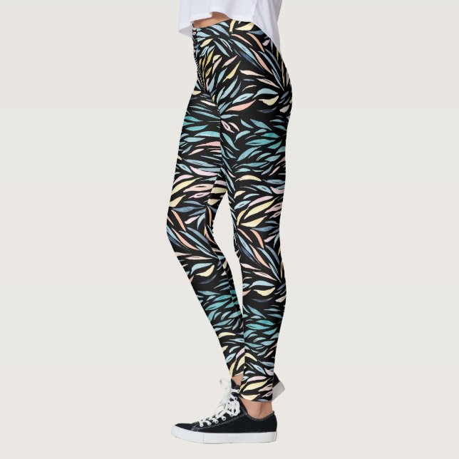 Colourful Watercolor Abstract Leaf  Pattern Leggings (Left)