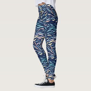 Colourful Watercolor Abstract Leaf Pattern Leggings