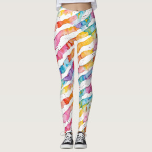 Colourful Watercolor Abstract Stripes  Leggings