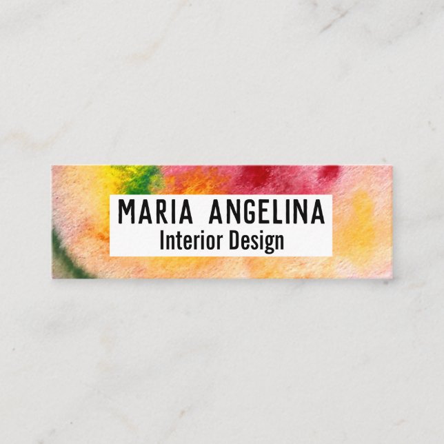 Colourful watercolor abstract swirls red yellow mini business card (Front)