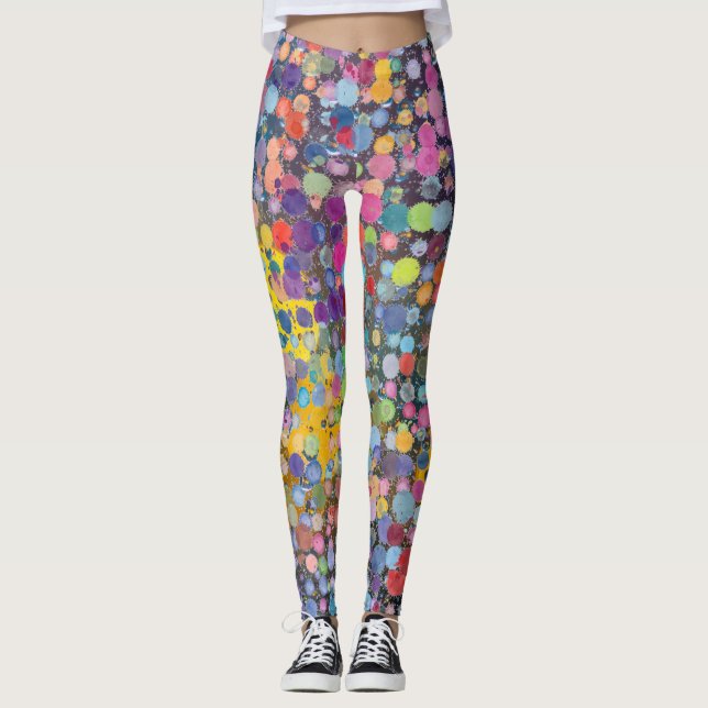 Colourful Watercolor and Grey Yoga Pants Leggings (Front)