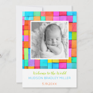 Colourful Watercolor Art PHOTO Baby Announcement 