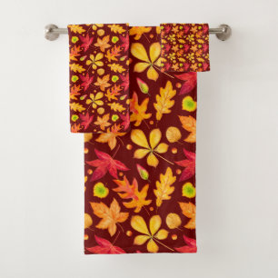 Colourful Watercolor Autumn Leaves    Bath Towel Set