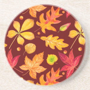 Colourful Watercolor Autumn Leaves Coaster