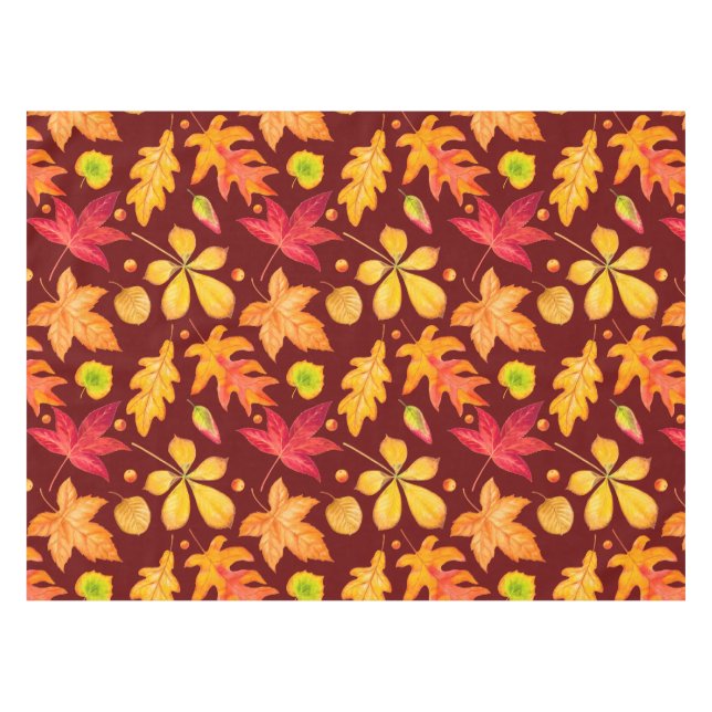 Colourful Watercolor Autumn Leaves  Tablecloth (Front (Horizontal))