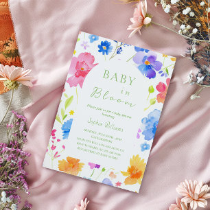 Colourful Watercolor Baby Shower - Baby in Bloom  Invitation
