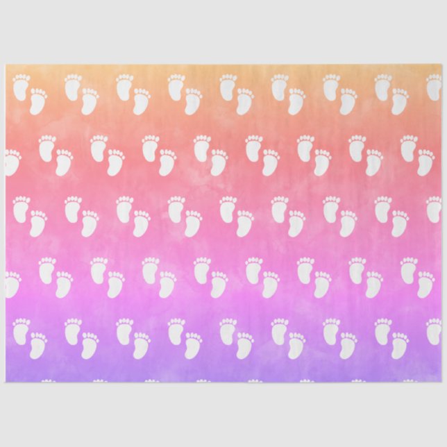 Colourful Watercolor Baby Shower Footprint Pattern Tissue Paper (Front)
