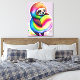 Colourful Watercolor Baby Sloth Canvas Print