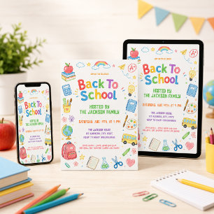 Colourful Watercolor Back to School Party Invitation