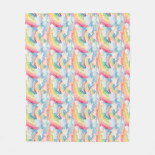 Colourful Watercolor Background with Rainbows Fleece Blanket