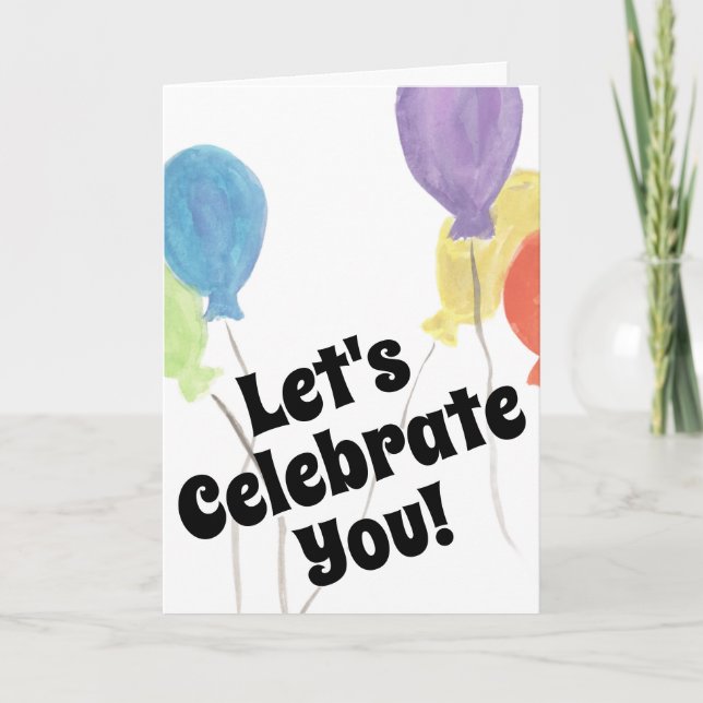 Colourful Watercolor Balloon Celebration Card (Front)