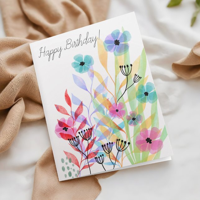 Colourful Watercolor Blooms Business Happy Birthda Card (Creator Uploaded)