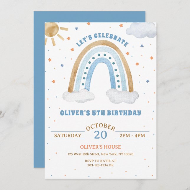 Colourful Watercolor Boho Rainbow Boy Birthday Invitation (Front/Back)