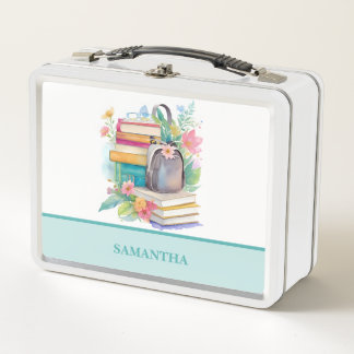 Colourful Watercolor Books and Backpack Metal Lunch Box