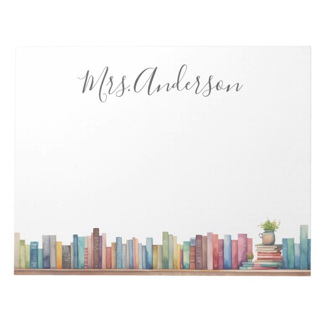 Colourful Watercolor Books Teacher Name Notepad (Front)