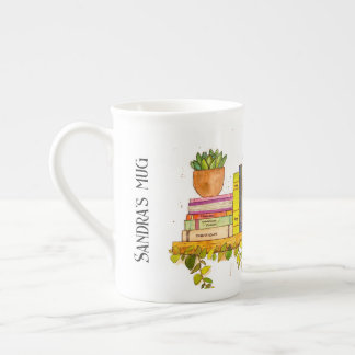 Colourful Watercolor Bookshelf Bone China Mug