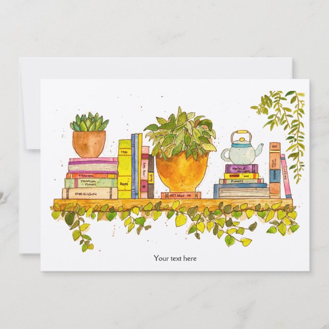 Colourful Watercolor Bookshelf Invitation (Front)