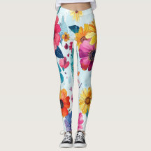 Colourful Watercolor Botanical Floral Leggings
