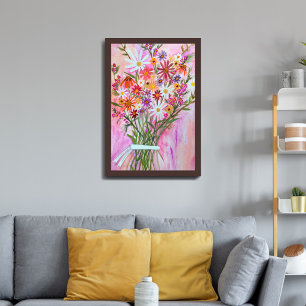 Colourful Watercolor Bouquet Daisies Art Poster