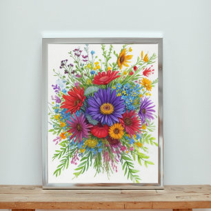 Colourful Watercolor Bouquet of Flowers Photo Print