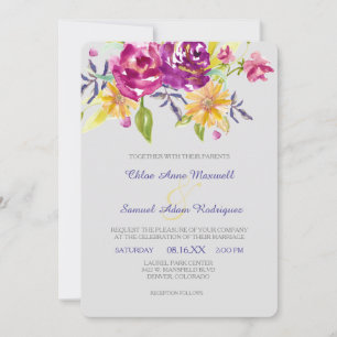 Colourful Watercolor Bouquet Wedding Invitation