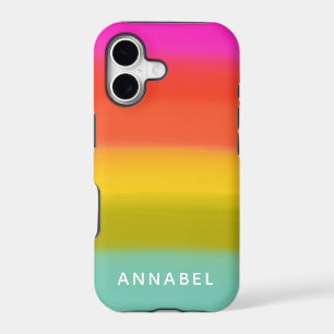 Colourful Watercolor Bright Rainbow Stripes Name