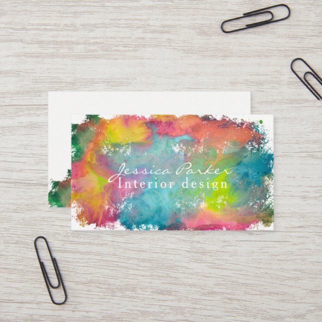 Colourful watercolor brushstroke business card (Front/Back In Situ)