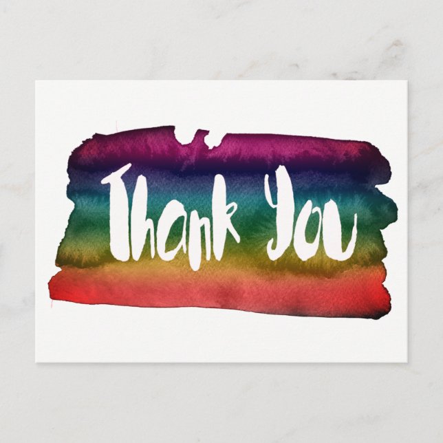 Colourful watercolor brushstroke Thank You Postcard (Front)