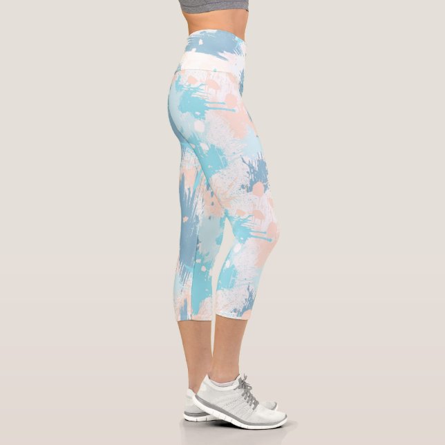 Colourful watercolor brushstrokes splatter pattern capri leggings (Right)