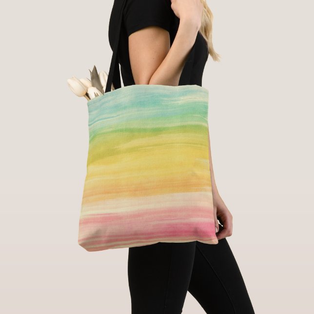 Colourful Watercolor Brushstrokes Tote Bag (Close Up)