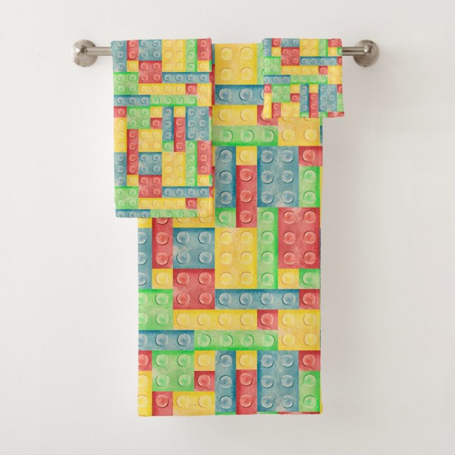 Colourful Watercolor Building Blocks Bath Towel Set (Insitu)