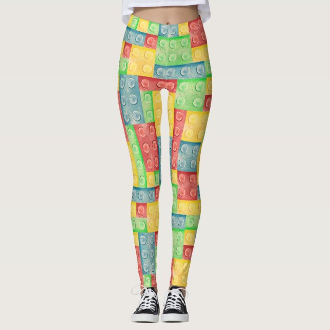 Colourful Watercolor Building Blocks Leggings (Front)