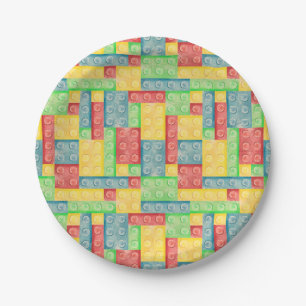 Colourful Watercolor Building Blocks Paper Plate