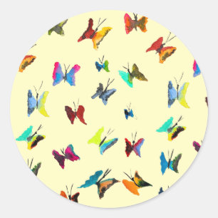 Colourful watercolor butterflies classic round sticker
