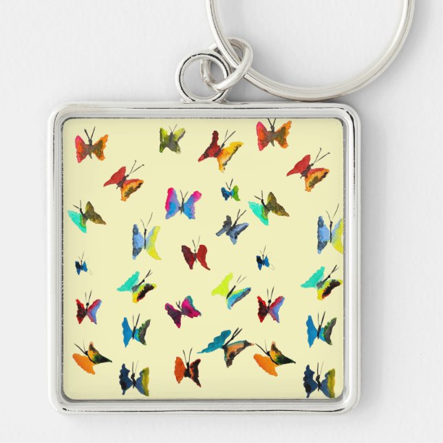 Colourful watercolor butterflies key ring (Front)