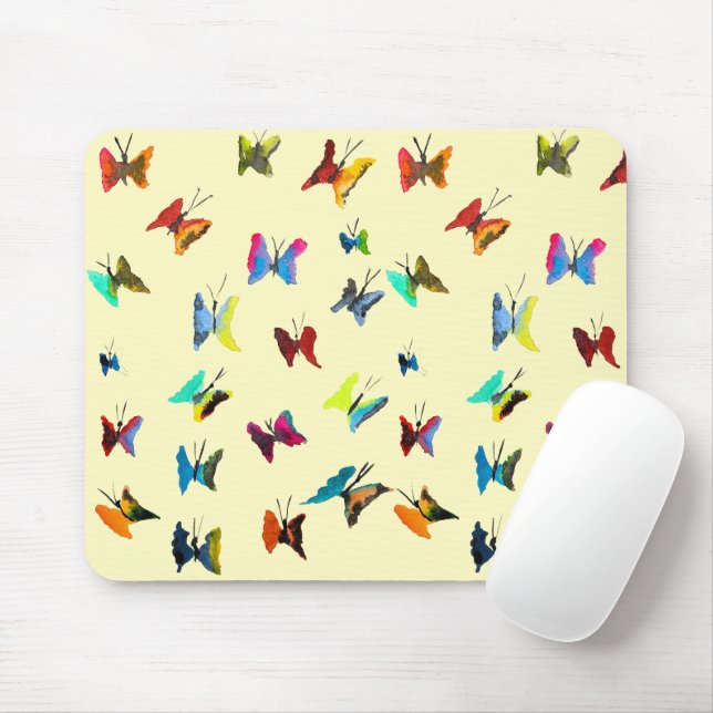 Colourful watercolor butterflies mouse pad (With Mouse)