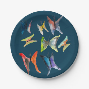 Colourful watercolor butterflies paper plates