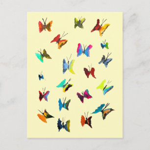Colourful watercolor butterflies postcard