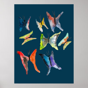 Colourful watercolor butterflies poster