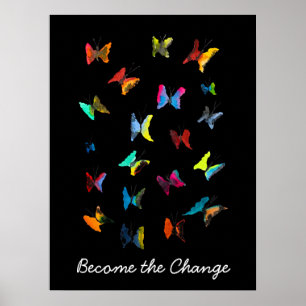 Colourful watercolor butterflies slogan poster