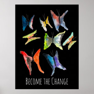 Colourful watercolor butterflies slogan poster