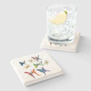 Colourful watercolor butterflies stone coaster