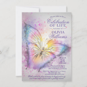 Colourful Watercolor Butterfly Celebration of Life Invitation