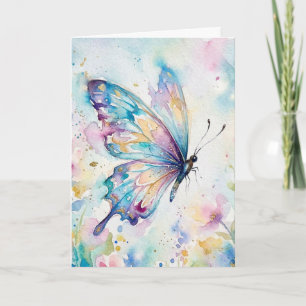 Colourful Watercolor Butterfly Floral Card